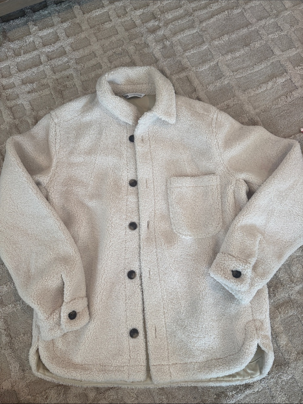 Zara Cream Teddy Sherpa Button-Front Jacket